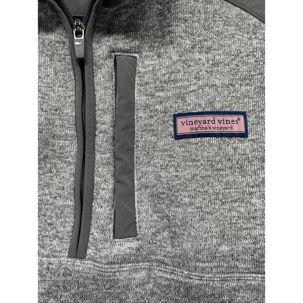 Vineyard Vines Sweater Mens XS Gray Quarter Zip Fleece Chest Pocket EUC - Picture 3 of 7